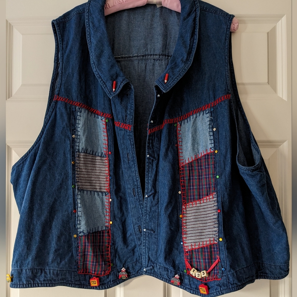 Denim vest patchwork embroidery Teacher Country Wear Casuals…